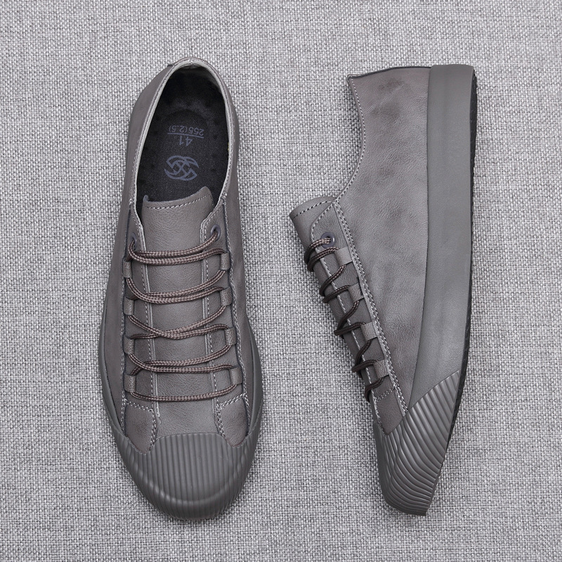 Leather Casual Shoes Korean Breathable Black Lace-up Sneaker Shoes - Image 5