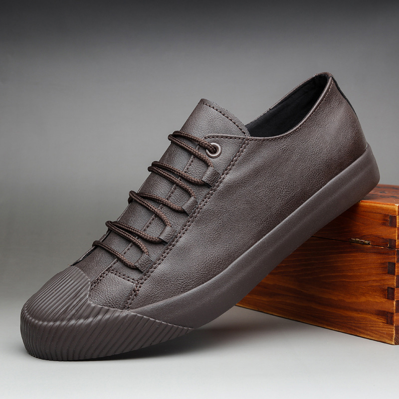 Leather Casual Shoes Korean Breathable Black Lace-up Sneaker Shoes - Image 7
