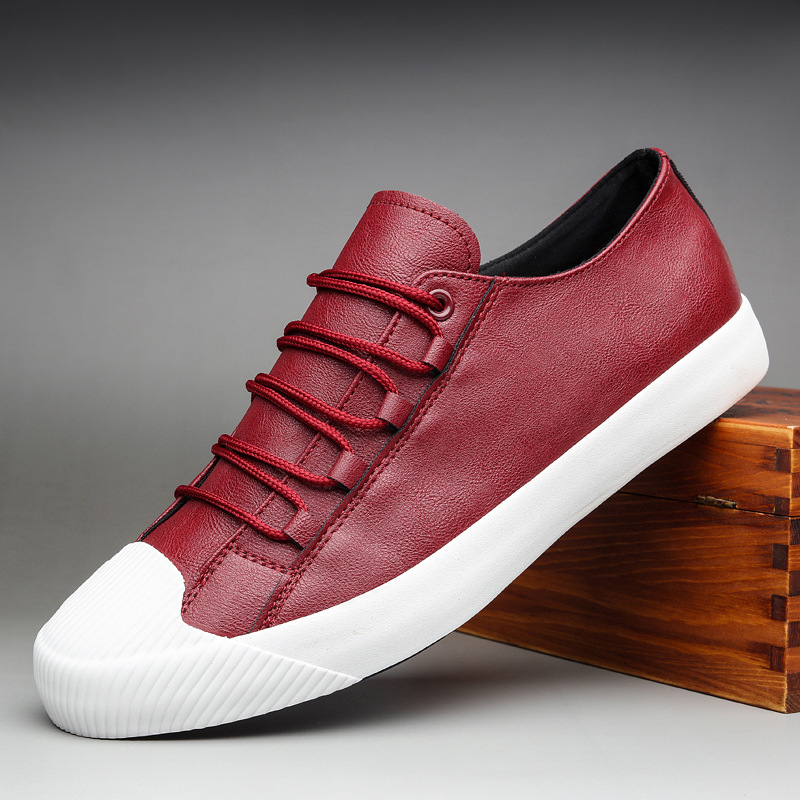Leather Casual Shoes Korean Breathable Black Lace-up Sneaker Shoes - Image 6
